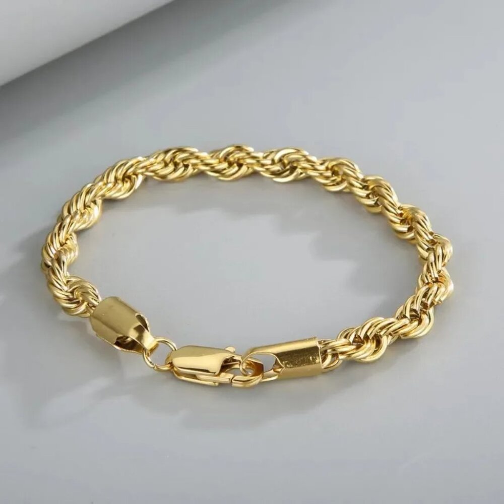 ⭐ Beautiful New 7.75" Diamond Cut Rope Bracelet 4mm Wide 18K Gold ⭐ - Picture 4 of 4